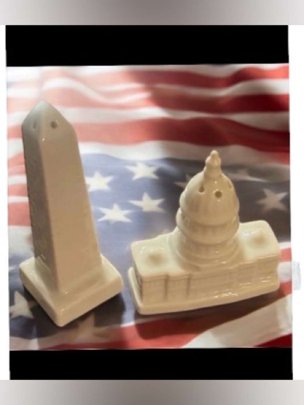 VINTAGE AMERICAN Washington DC monuments salt & Pepper shakers patriotic flag